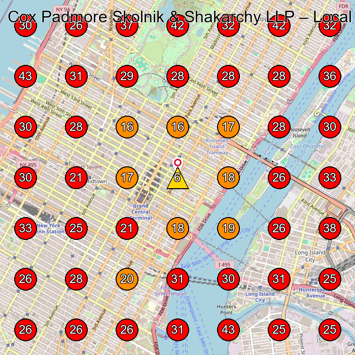 Cox Padmore Skolnik & Shakarchy LLP GeoGrid visibility map for Law Firm in New York